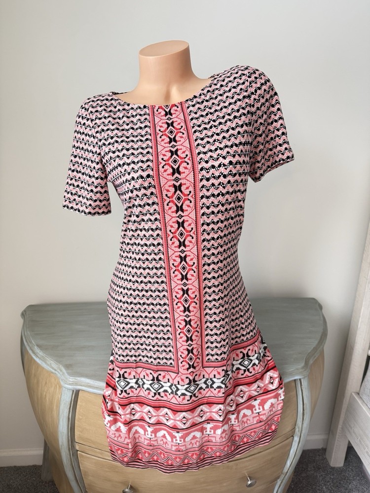 Classic Timeless Coastal Pink Shift T Dress Womens 6 M Stretch Easy Sunday Chic