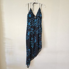 Cache beaded sequin floral halter asymmetrical dress prom silk Y2K vintage fairy
