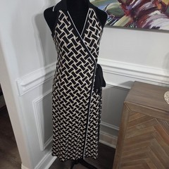 DVF Diane Von Furstenberg Target Midi Collared Sleeveless Wrap Dress Small TC5