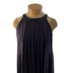 SLNY Purple Chiffon Pleated Beaded Halter Neck Cocktail Dress Size 12 NWT Flaw