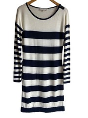 LOFT Wool Blend Striped Navy & Cream Sweater Dress Size Medium