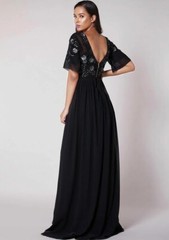 BNWT Virgos Lounge Briley Embellished Maxi Dress With Train Black UK 4