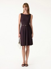 Stretchy Boatneck Fit-and-Flare Mini Bra Dress with Pockets