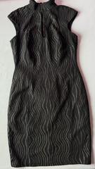 Jax Black Metallic Gold Sheath Dress Size 10 Lined Stretch Cocktail