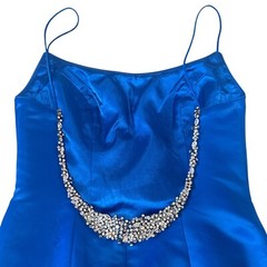 Jovani Blue Satin Sleeveless Rhinestone U Back Mermaid Trumpet Dress Size 10