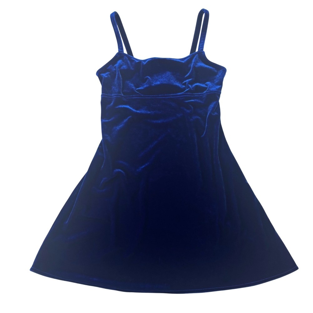 VTG Y2K 1990&rsquo;s Midnight Glo 13/14 M Velvet Royal Blue Spaghetti Strap Mini Dress