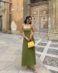 ZARA NEW WOMAN SS24 LINEN BLEND MIDI DRESS OIL SIZE M REF. 3595/709