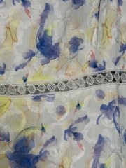 Just Me Floral Textured Midi Dress White Blue Yellow Lace Trim Size Medium NWT