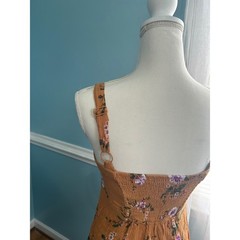 American Eagle Floral Button Front Mini Dress Mustard Yellow XS Smocked Back