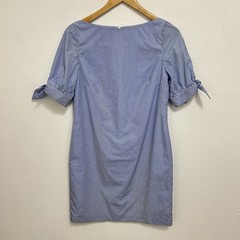 Charlotte Brody Blue Striped Sheath Dress Bow Cuffed Puff Sleeves Size 6 Spring