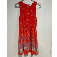 Everly Floral Dress Womens Large Red Sleeveless Elastic Waist Summer Garden
