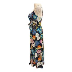 Rachel Roy Dress Black Floral Maxi Tie Detail Size M Tropical Vacation Resort