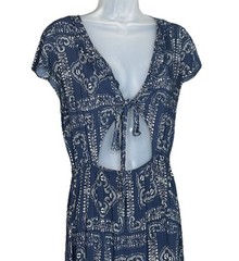 Surf Gypsy Maxi Dress Tiered Blue Ruffles Flutter Sleeves Tie Front Cut Out Boho