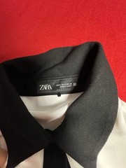 ZARA White Shirt Dress Mini Black Collar Button Front Sleeveless Workwear M