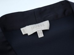 Hobbs Midi Dress Satin Button Waist Tie Belted Navy Blue Size 16