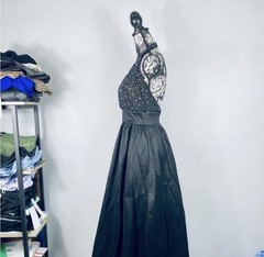 NWT Windsor black rhinestone bodysuit formal high slit halter dress size small