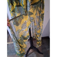 Olivaceous Womens Tropical Leaf Print Maxi Dress Yellow Green V-Neck Smocked M