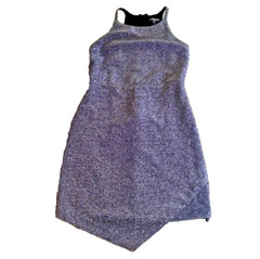Express Sz 0 Silver Minidress Bodycon Y2K Haltertop Asymetrical Glamour Metallic