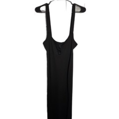 SHEIN Black Ribbed Knit Pinafore Dress Adjustable Button Strap Jumper L