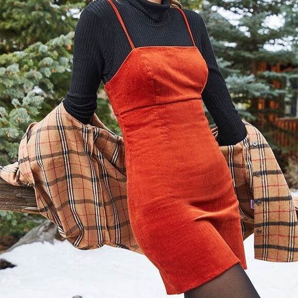 Lottie Moss Pacsun Women&rsquo;s Rust Corduroy Thin Strap Size Zip Dress Size XL New