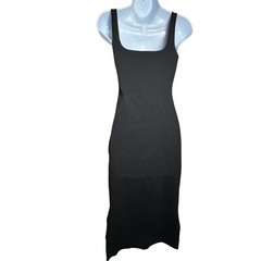ZARA Womens Small Shimmer Floral Beaded Knit Midi Dress Black Sleeveless NWT