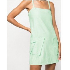 Alexis Stephana Mini Dress Medium Green Linen Blend Pockets Summer Coastal Chic
