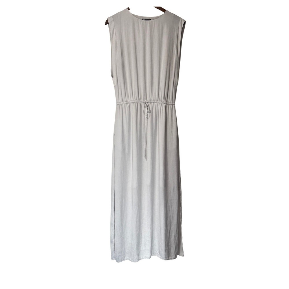 Vince Light Grey Sleeveless Drawstring Waist Midi Dress XXS Pockets Side Slits