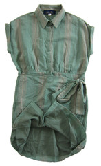Blue Rain Green Cap Sleeve Collared Button Down Shirt Wrap Dress Medium