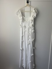 Altar&rsquo;d State White Solid Square Neck Ruffle Pom-Pom Knit Maxi Dress M