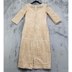 Formal Dress Jacket Set Size 8 Champagne Gold Beaded Lace Chiffon Sheath Party