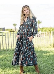 Natural Life Christa Tiered Floral Maxi Dress Gray Cottagecore Boho Modest XL