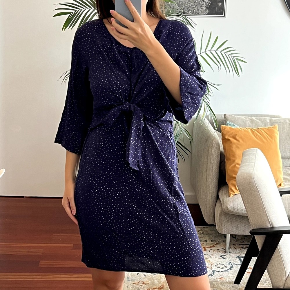 NUMPH Blue Silver Flowy Tie Knot Front Dress Size S NWT