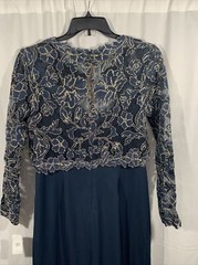 NWT $308 Tadashi Shoji Darya Crepe & Embroidered Lace Gown Blue [SZ 14 ] #G715