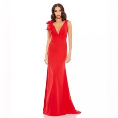 Mac Duggal Red Sleeveless V Neck Bow Detail Mermaid Gown Women’s Dress Size 2