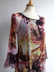 ORIENTIQUE Black Yellow Pink Boho Dress Size 10