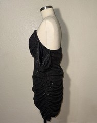 PrettyLittleThing Plus Black Sequin Off Shoulder Ruched Mini Dress NWT 14