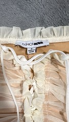 Fashion Nova Off Shoulder Ruched Mesh Bodycon Mini Dress Long Sleeve S Beige
