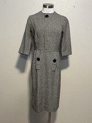 VTG 60s TONI TODD Black White Check Career Day Secretary Sheath Pencil Dress S