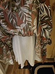 Akaiv LA Rust Tropical Leaf Floral Smocked Tie Strap Square Neck Midi Dress S