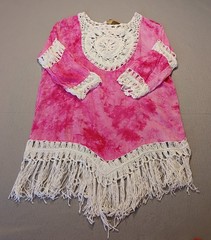 Jessica Taylor Bohemian Pink White Tie-Dye Cover Up Dress One Size Crocheted