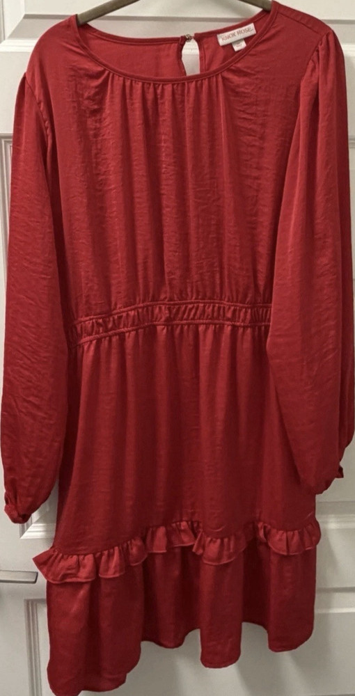 Knox Rose Red Ruffle Long Sleeve Short Dress M 100% Recycled Polyester