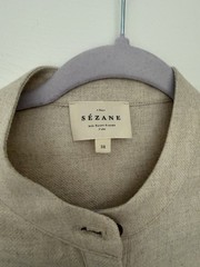 Sézane Beige Belted Midi Shirt Dress, Long Sleeve Button Twill Viscose Wool 38