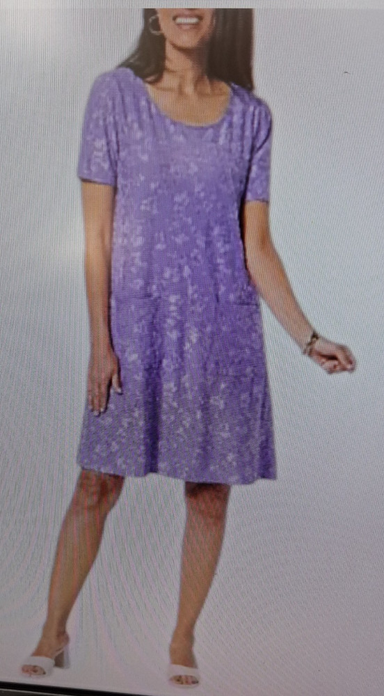 Nina Leonard Women&rsquo;s Scoop Neck Elbow Sleeve Trapeze Dress Amethyst Sz L