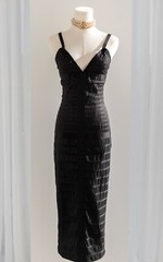 Chanel Vintage Fall/Winter 1992 Black Lesage Ribbon Silk Bodycon Midi Dress