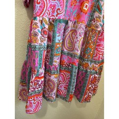 Soft Surroundings Pink Paisley Patchwork Tiered Midi Dress Petite Size XL Puffy