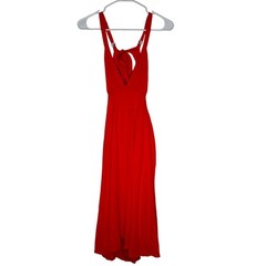 Lulus Bold New Look Bright Red Tie-Back Midi Dress With Pockets Size Small NWT