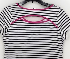 A Pea in the Pod Maternity Dress Medium Striped Black White Pink Back Cutout