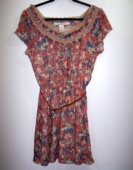American Rag Cie – Multicolor Boho Lined Sheer Dress, Braided Belt – Size L