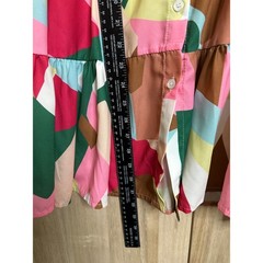 SundayUp Geometric Print Babydoll Tiered Mini Dress Multi Color Button Down S
