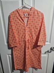 Peter Millar Longsleeve Dress Drawstring Pockets S Orange & White